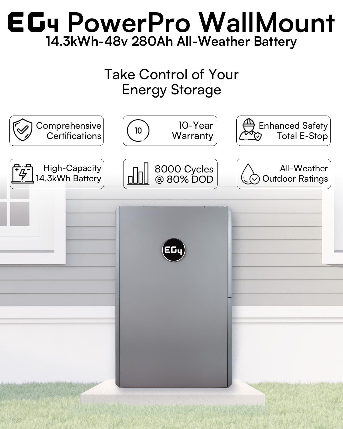 EG4 PowerPro Wall Mount  Lithium Battery 14.3kWh LiFePO4 (CSA Approved) UL1973, UL9540A, UL9540 - Canadian Off Grid