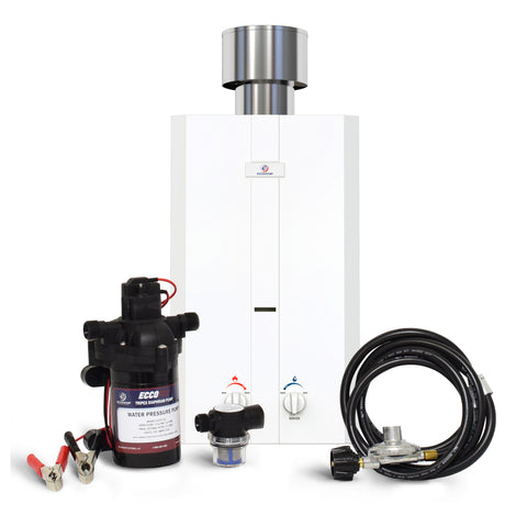Eccotemp L10 Portable Outdoor Tankless Water Heater w/ EccoFlo Diaphragm 12V Pump and Strainer