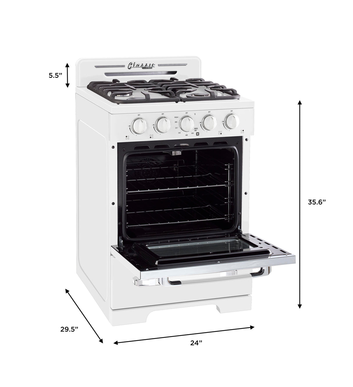 Classic Retro by Unique 24” Off-Grid Propane Range (Battery Ignition)